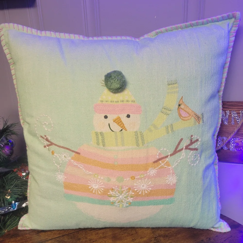 Festive Snowman Throw Pillow-multi colored